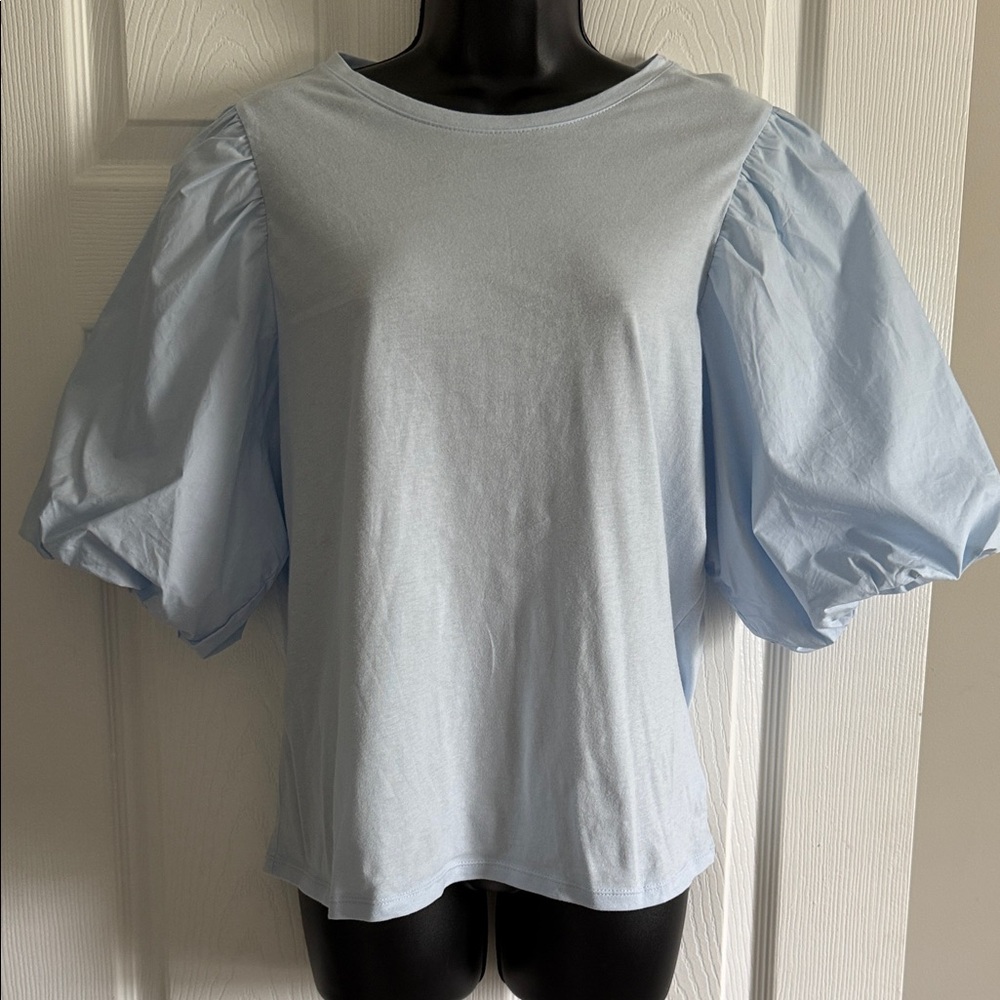 Women's Light Blue Puff Sleeve Top